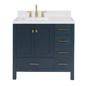 Cambridge 36.25 in. W x 22 in. D x 36 in H Single Sink Freestanding Bath Vanity in Midnight Blue with Carrara Quartz Top