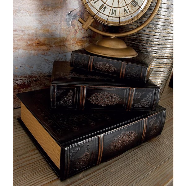 Litton Lane Rectangle Wood Faux Book Box with Faux Leather  display picture 3