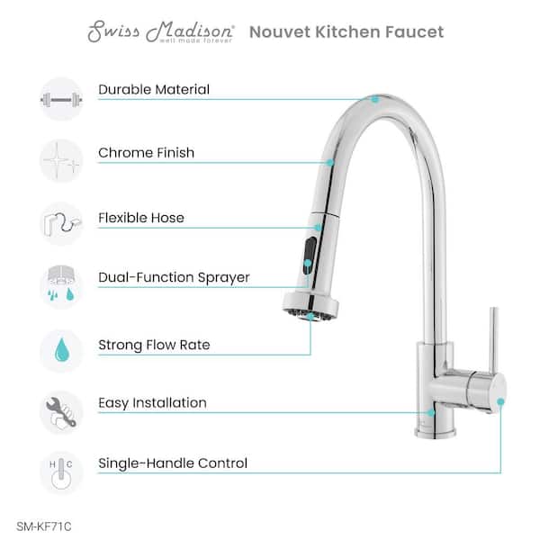 Nouvet Single-Handle Pull Down Sprayer Kitchen Faucet in Chrome