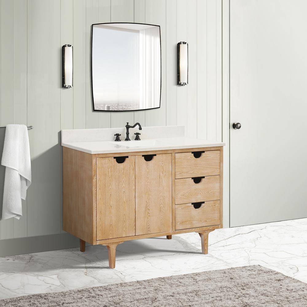 Weathered Neutral Single Sink Vanity with Engineered Quartz Top
