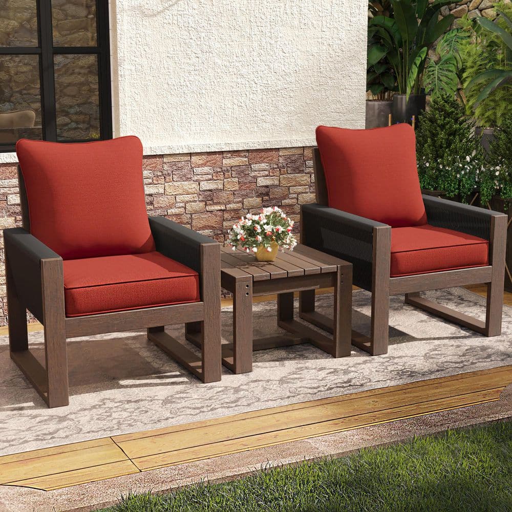 3-Piece Light Walnut Wood Wicker Patio Conversation Set with Lounge Chair, Side Table and Red Cushions price history on PriceWatchPro