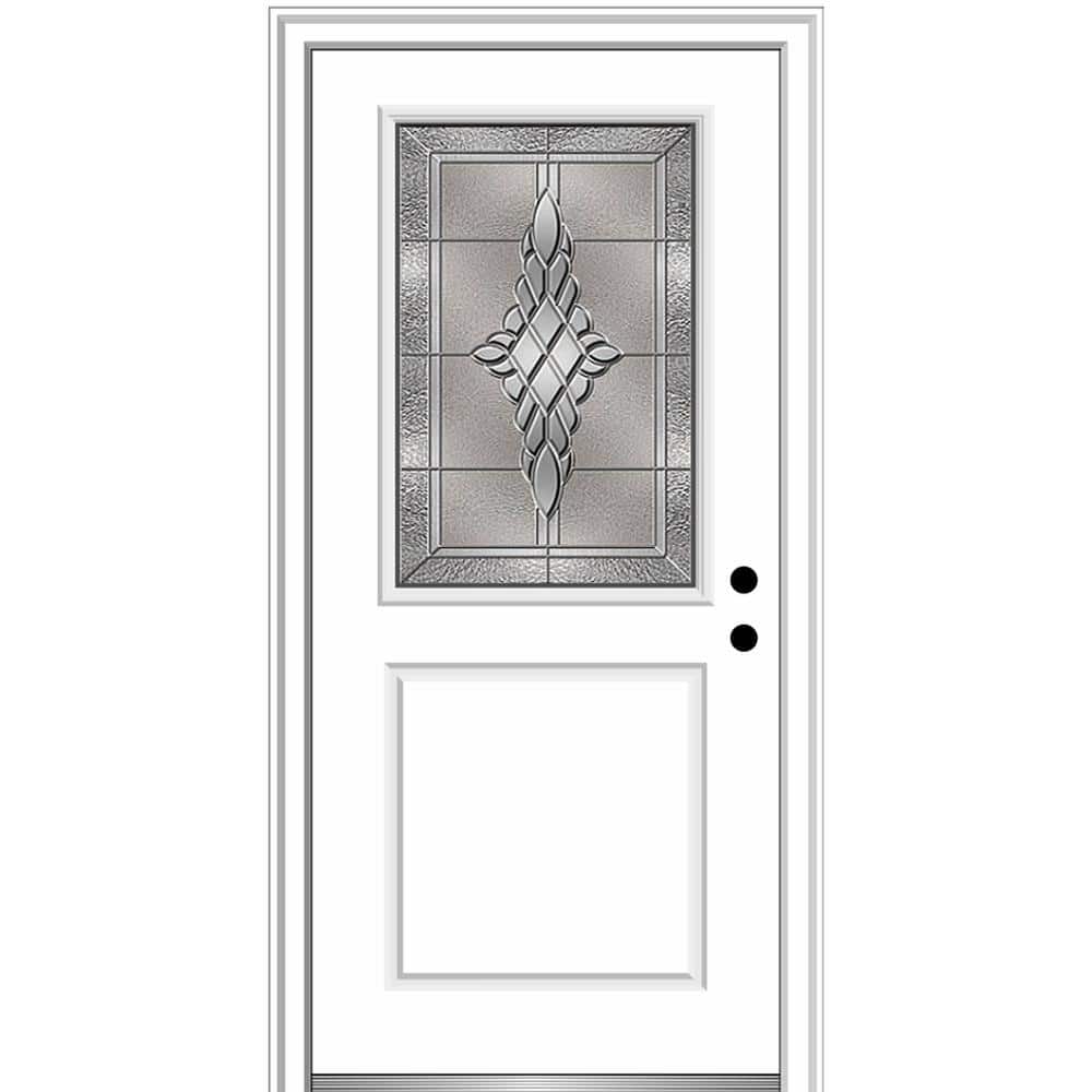 32 in. x 80 in. Grace Left-Hand Inswing 1/2-Lite Decorative Primed Fiberglass Prehung Front Door, 4-9/16 in. Frame price history on PriceWatchPro