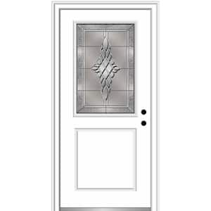 32 in. x 80 in. Grace Left-Hand Inswing 1/2-Lite Decorative Primed Fiberglass Prehung Front Door, 4-9/16 in. Frame