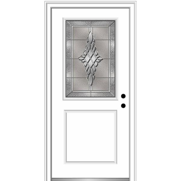 MMI DOOR 36 in. x 80 in. Grace Left-Hand Inswing 1/2-Lite Decorative Primed Fiberglass Prehung Front Door on 6-9/16 in. Frame