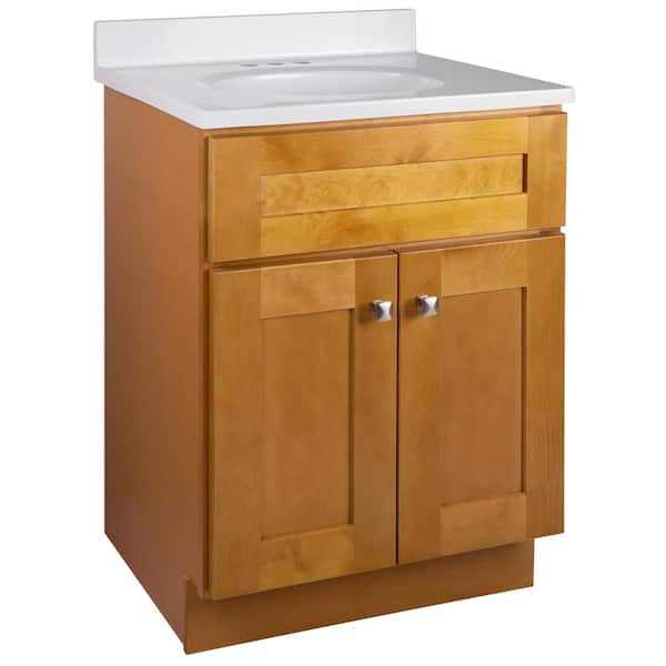 Design House Brookings Shaker RTA 25 in. W x 19 in. D x 35.63 in. H Bath Vanity in Birch with Solid White Cultured Marble Top