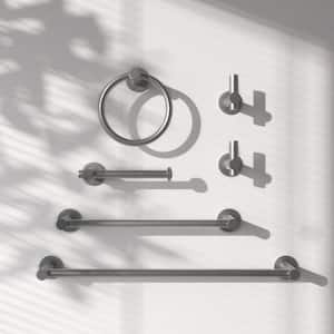 6 -Piece Bath Hardware Set with 2 Towel Bars/Racks, Toilet Paper Holder, 2 Towel/Robe Hooks, Towel Ring in Gun Grey