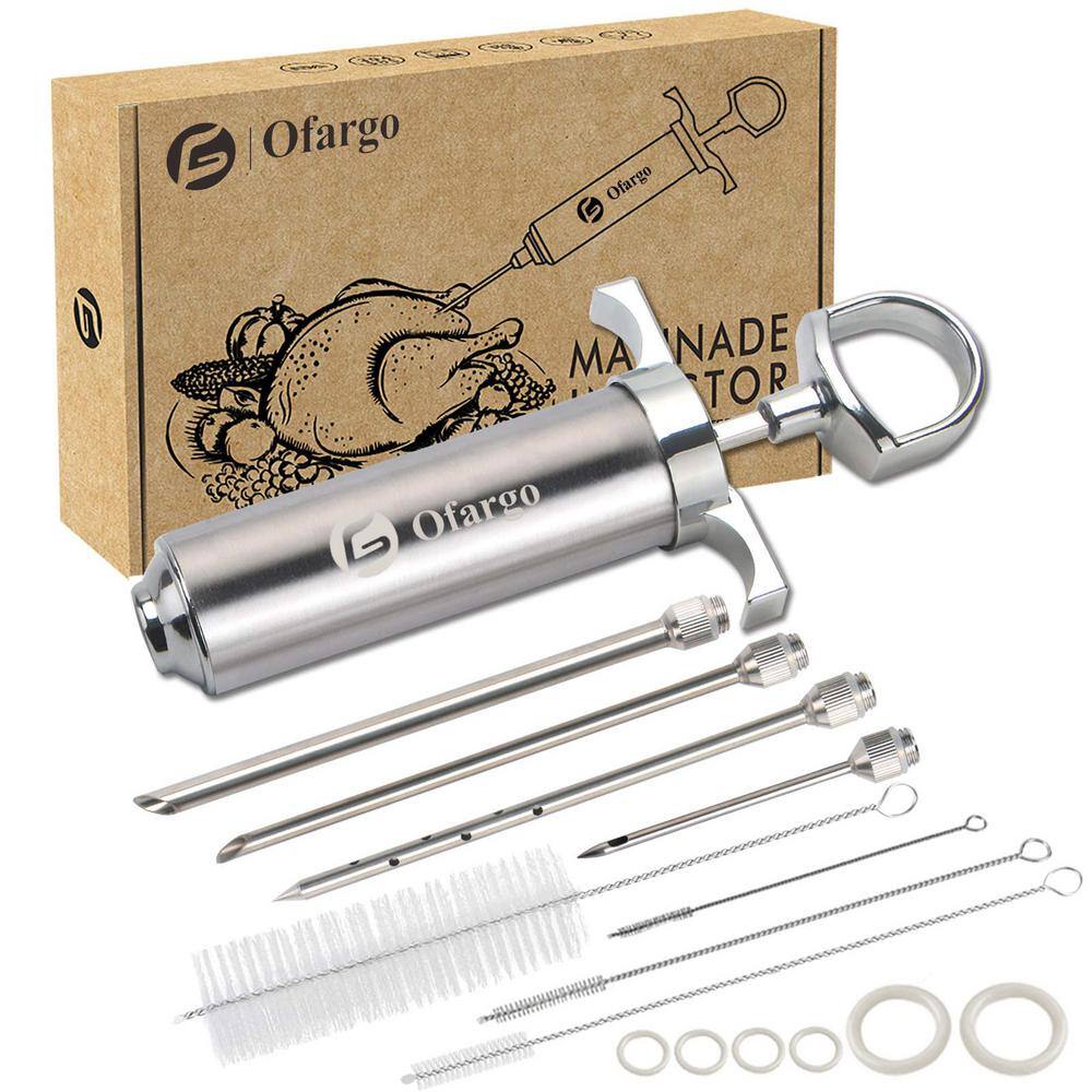 Angel Sar 2 oz. Large Capacity Stainless Steel Meat Injector Kit with 4