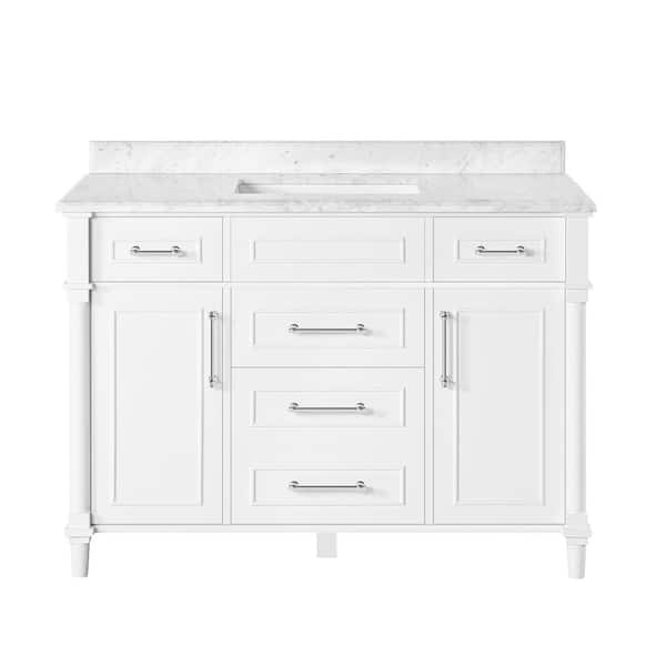 Aberdeen 48 in. Single Sink White Bath Vanity with Carrara Marble Top (Assembled)