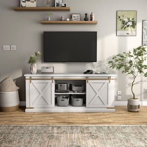 Trainor White Tv Stand Fits TV's up to 80 in. With Sliding Barn Doors And Adjustable Shelves