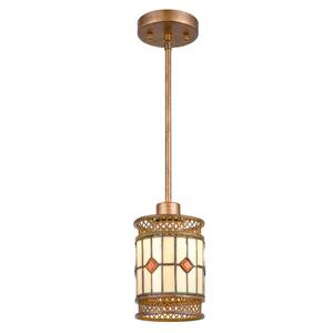 Minerals 46 in. Rustic Bronze Mini Pendant with Hand Rolled Art Glass and Metal Shade