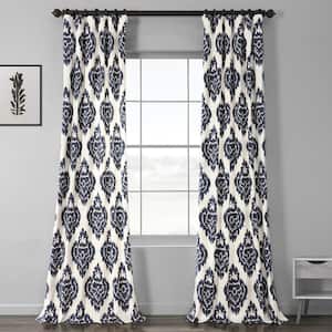 Ikat Blue Printed Room Darkening Curtain - 50 in. W x 108 in. L Rod Pocket with Back Tab Single Window Panel