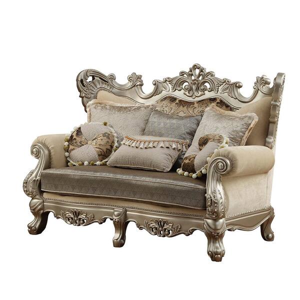 Acme Furniture Ranita 42 in. Fabric and Champagne Finish Solid Linen 2-Seat Loveseat