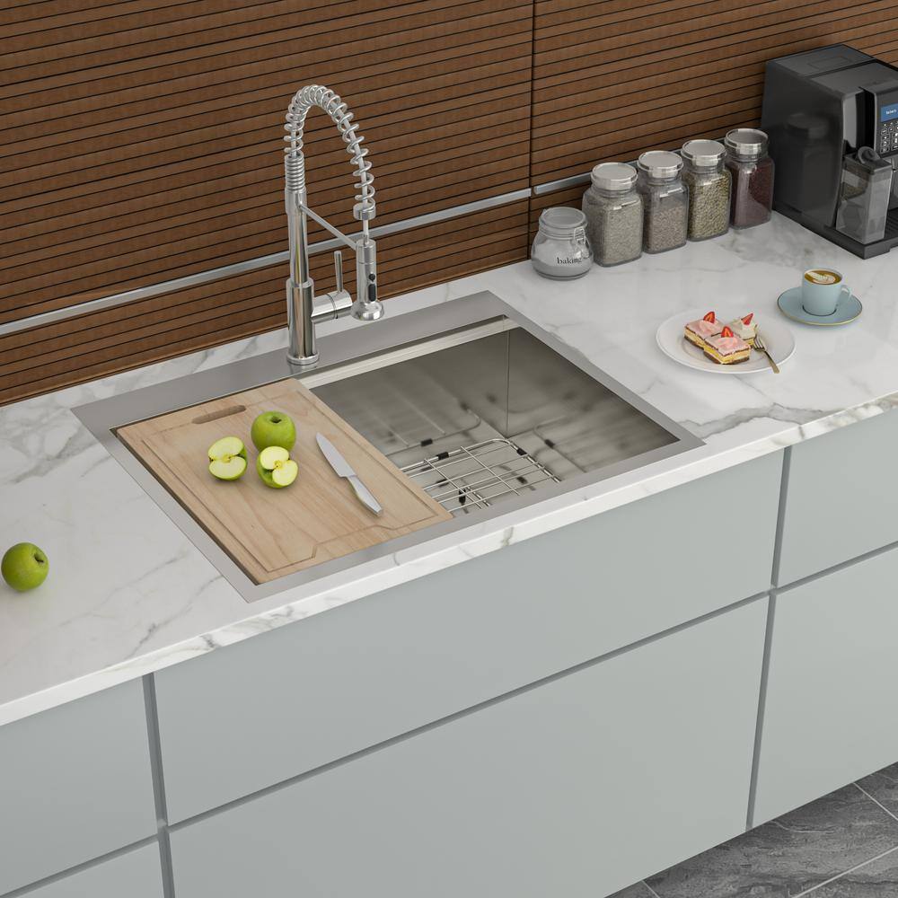 25 Inch Brushed Nickel Stainless Steel Drop-In Single Bowl Sink
