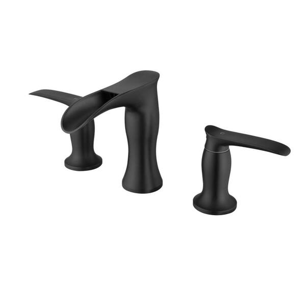 Fapully 8 in Widespread Double Handle 3Hole Waterfall Bathroom Faucet in Matte Black FAW0101B