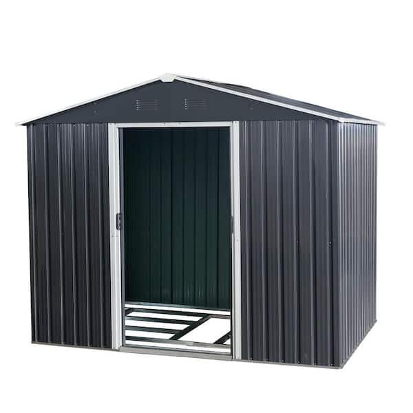 Darwin Outdoor 7.41 ft. W x 5.31 ft. D Black Metal Storage Shed with Padlock Metal Foundation (39.35 sq. ft.)