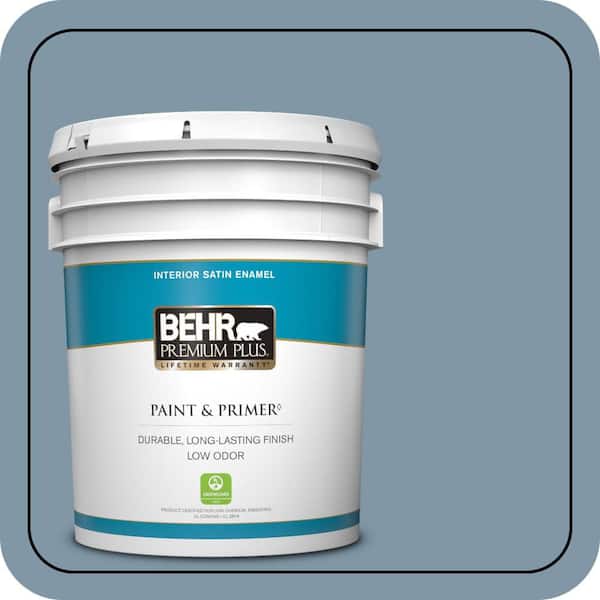 BEHR PREMIUM PLUS 5 gal. #560F-5 Bleached Denim Satin Enamel Low Odor Interior Paint & Primer