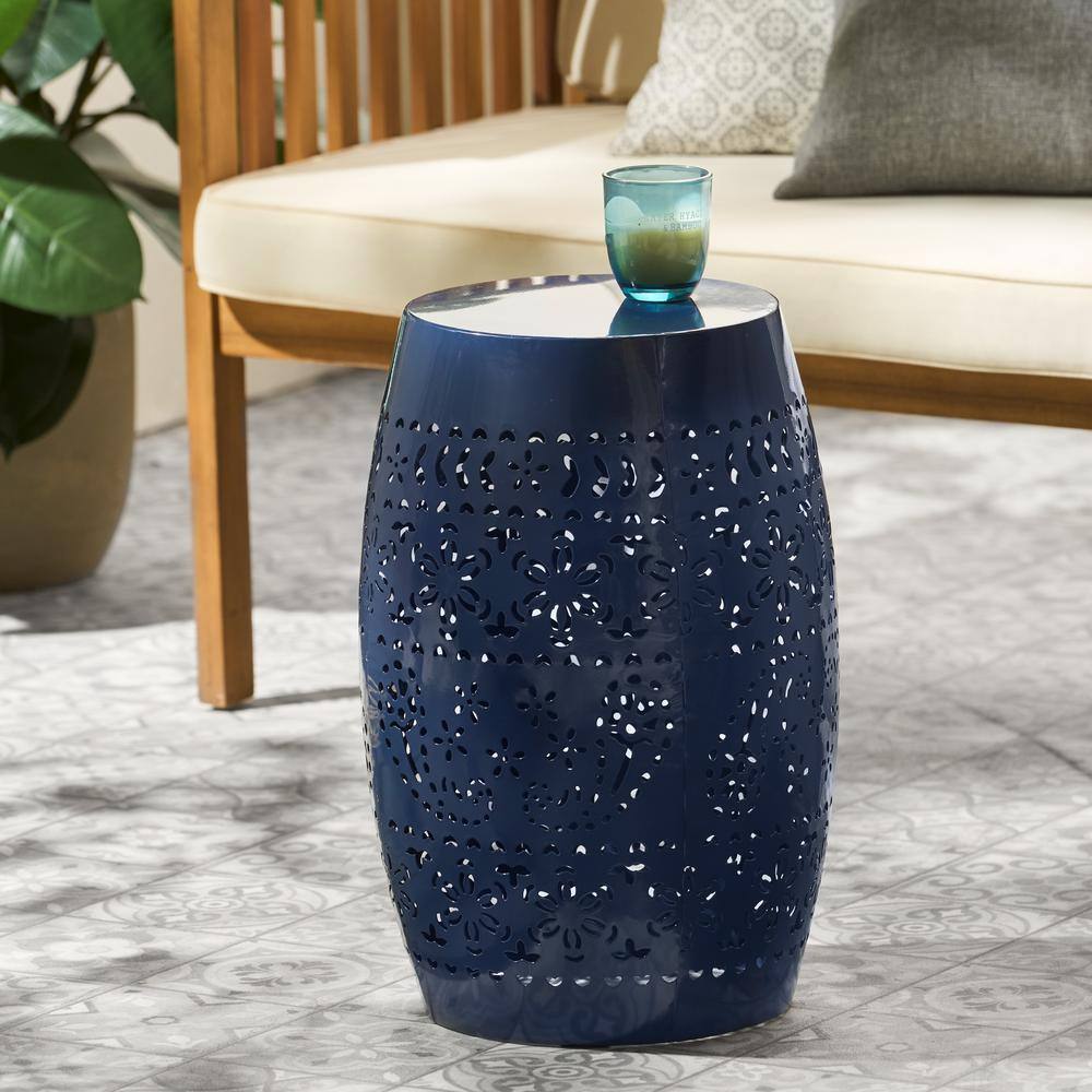 Lilac Dark Blue Polished Metal 18" Oval End Table