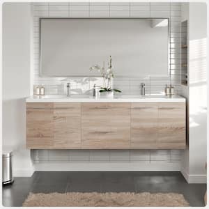 Axis 72 in. W x 20 in. D x 23 in. H Floating Double Sink Bath Vanity in White Oak with White Acrylic Top