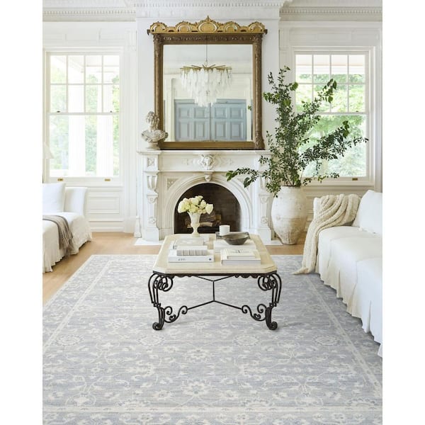 Nabela Noor Home Asha Sky Blue/Off-White Traditional 7 ft. x 10 ft. Machine Woven Area Rug