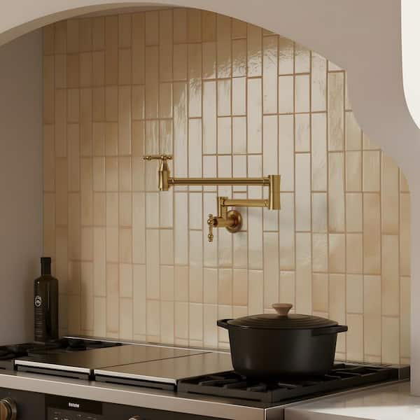 Wall Mounted Cold-Water Pot Filler with 2 Handle in Brushed Gold