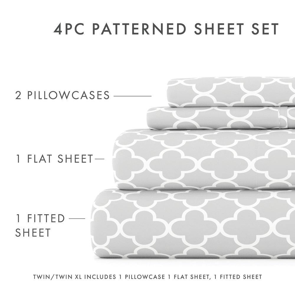 Gray Quatrefoil Twin Microfiber Sheet Set