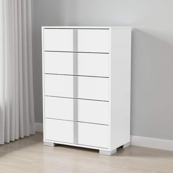 Benjara Suni White and Chrome 5-Drawer 17.5 in. Wide Chest of