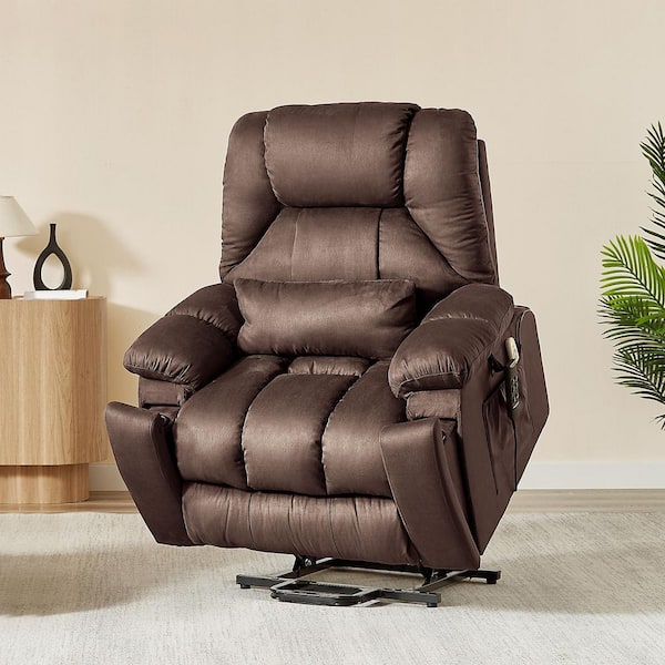 40.1 in. W Brown Microsuede Oversize Dual Motor Power Lift Recliner Chair with Massage and Heating