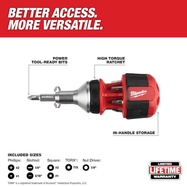Milwaukee 8-in-1 Compact Ratcheting Multi-Bit Screwdriver