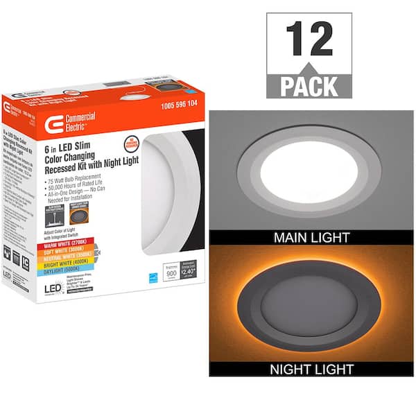 Commercial Electric 6 in. Canless Adjustable CCT Integrated LED Recessed Light Trim Night Light 900lms New Construction Remodel (12-Pack)