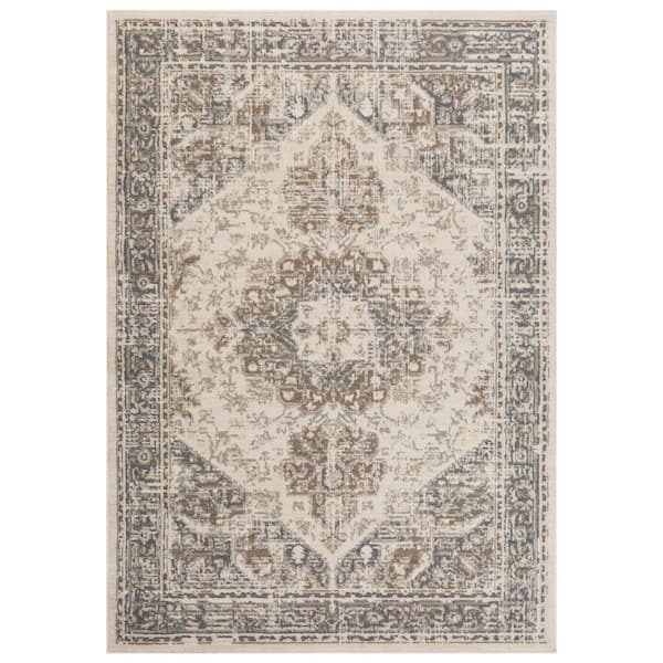 Alpine 2 x 3 Light Beige Medallion Pattern Area Rug for High Traffic Living Room Dining Room Bedroom