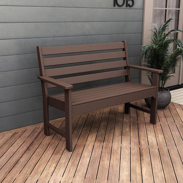 POLYWOOD Grant Park 48 in. 2-Person Mahogany Plastic Outdoor Bench