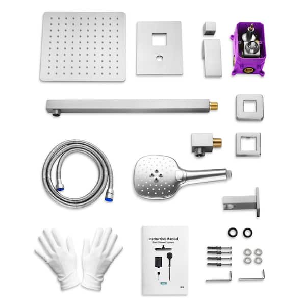 Pressure Balance 2-Spray Wall Mount 10 in. Fixed and Handheld Shower Head 2.5 GPM in Brushed Nickel Valve Included