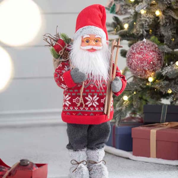 23.6 in. Christmas Standing Santa, Creative Santa Figurine Figure, Christmas Standing Santa Claus W/Lantern & Bag