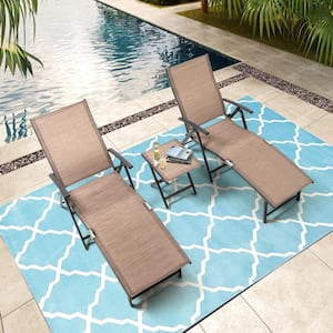 3-Piece Adjustable Aluminum Outdoor Chaise Lounge in Espresso with Side Table