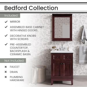 23.6 in W x 20.5 in D x 33.5 in H Bedford Vanity Cabinet with Sink Combo, 2 Doors, Brown Cabinet
