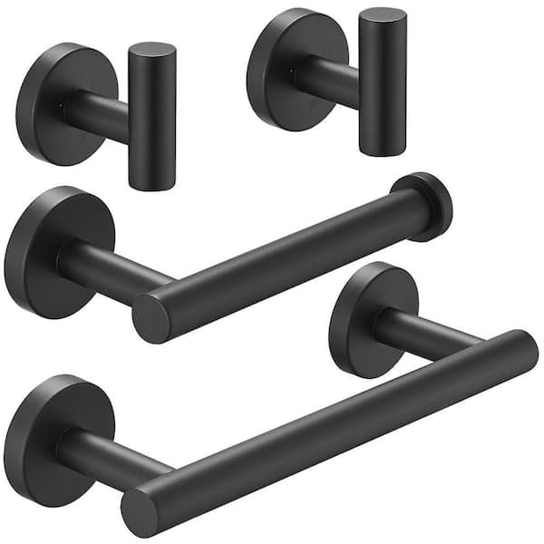 BWE 4-Piece Bath Hardware Set with Towel Hook, Toilet Paper Holder and Towel Bar in Matte Black