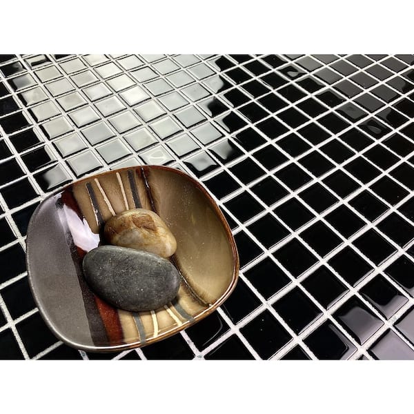 Modern Design Glossy Black Square Mosaic 12 in. x 12 in. Glass Wall Floor and Pool Tile (4 sq. ft./Case)
