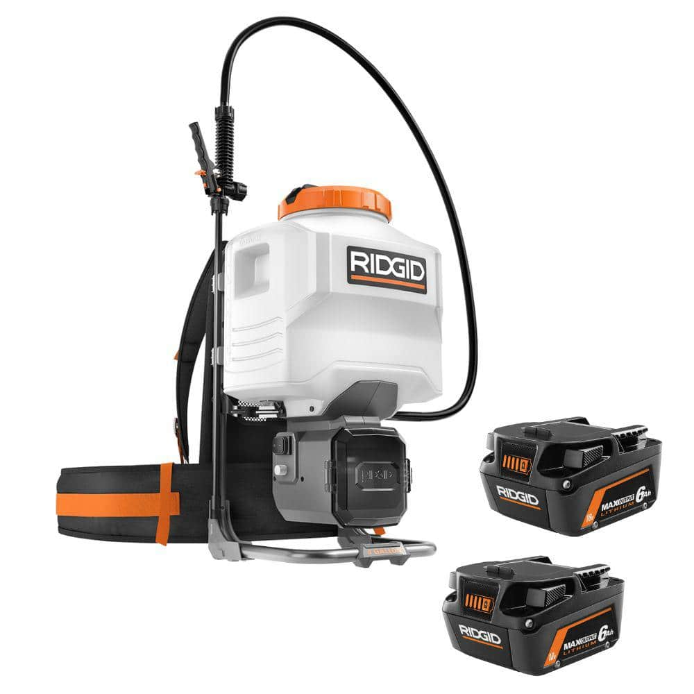 18V Cordless 4 Gal. Backpack Sprayer Kit with 6.0 Ah MAX Output Lithium-Ion Batteries (2-Pack) -  RIDGID, OPE Collab20