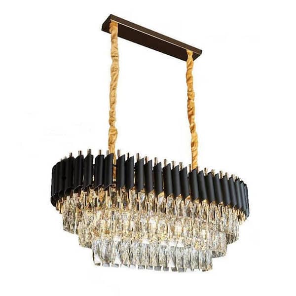 OUKANING 8-Light Gold Modern Luxury Chandelier with 3-Tier Crystal Shade for Dining Room Kitchen Island, No Bulbs Included