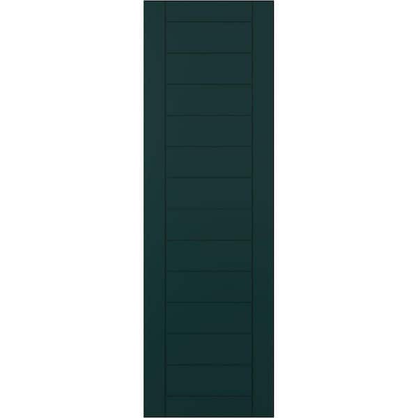 Ekena Millwork 12 in. x 40 in. PVC Horizontal Slat Framed Modern Style Fixed Mount Board and Batten Shutters Pair in Thermal Green