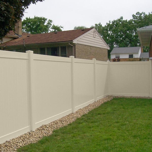 Weatherables 5 in. x 5 in. x 8 ft. Tan Vinyl Fence Line Post