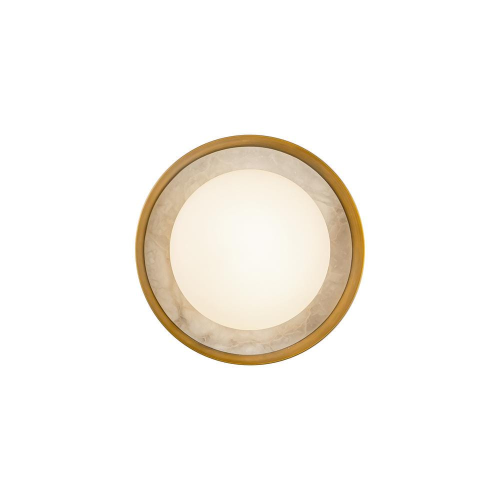 Vintage Brass Alabaster Dimmable Round Bath Sconce