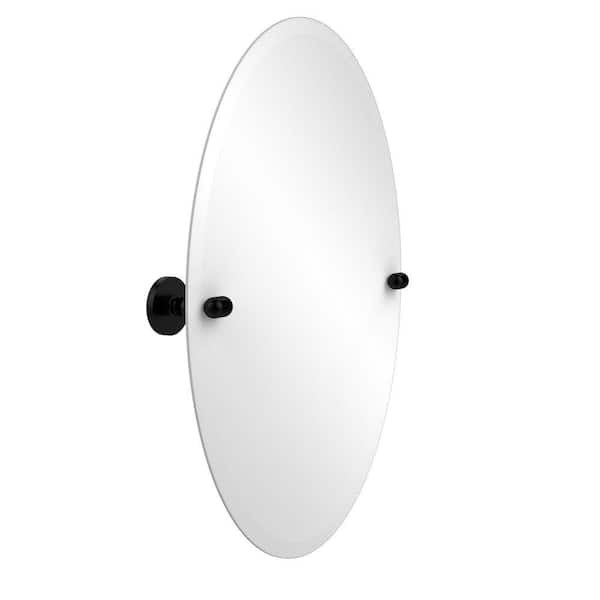 Allied Brass Tango 21 in. W x 29 in. H Frameless Oval Beveled Edge Bathroom Vanity Mirror in Matte Black