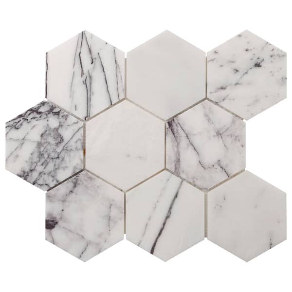 Etherea Lilac 4 in. x 0.37 in. Hexagon Polished Marble Mosaic Floor and Wall Tile Sample