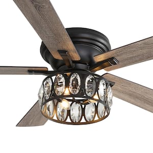 Jemore 52 in. Indoor Flush Mounted Black Crystal Ceiling Fan with Light Kit and Remote Control Included