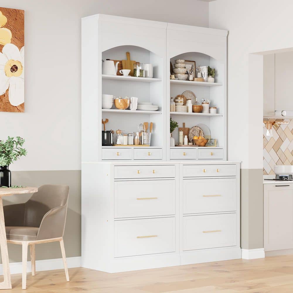 Polibi White 83.7 in. Accent Cabinet, Pantry Cabinet with Faux