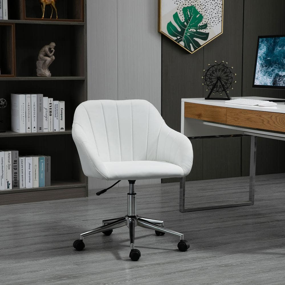 White Leather Mid-Back Swivel Office Chair with Adjustable Arms