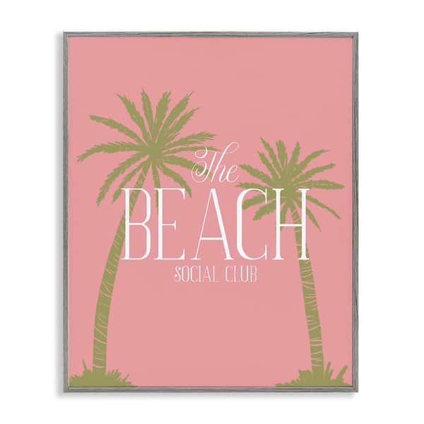 Stupell Industries Pink Beach Social Club by Hey Bre Creative Studio Gray Framed Typography Giclee Art Print 20 in. x 16 in.