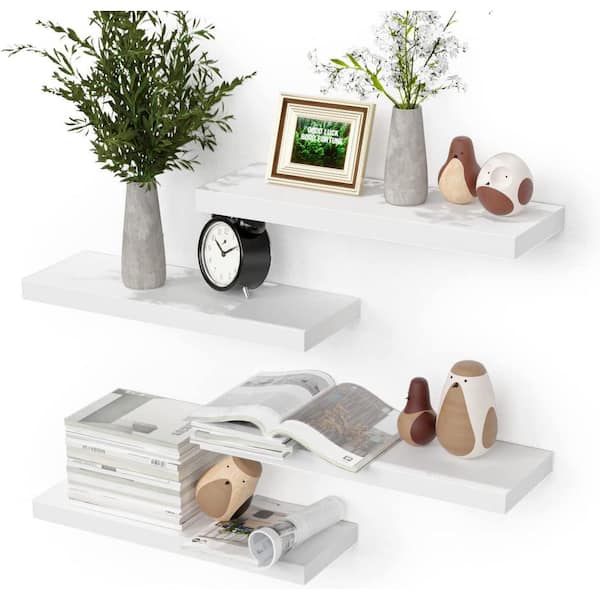 Cubilan 16.5 in. W x 5.7 in. D White Wood Decorative Wall Shelf Floating Shelves for Wall, 4 Sets