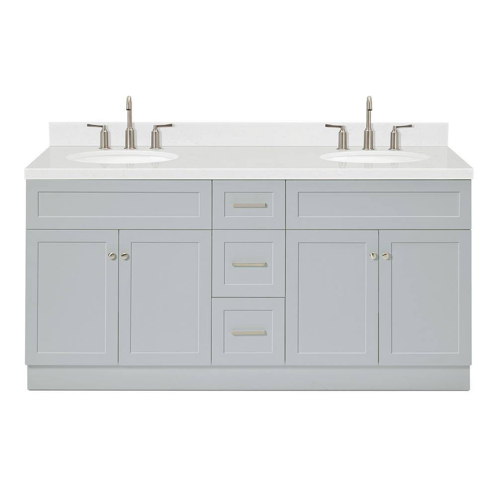 Gray Double Basin Freestanding Vanity with Quartz Top